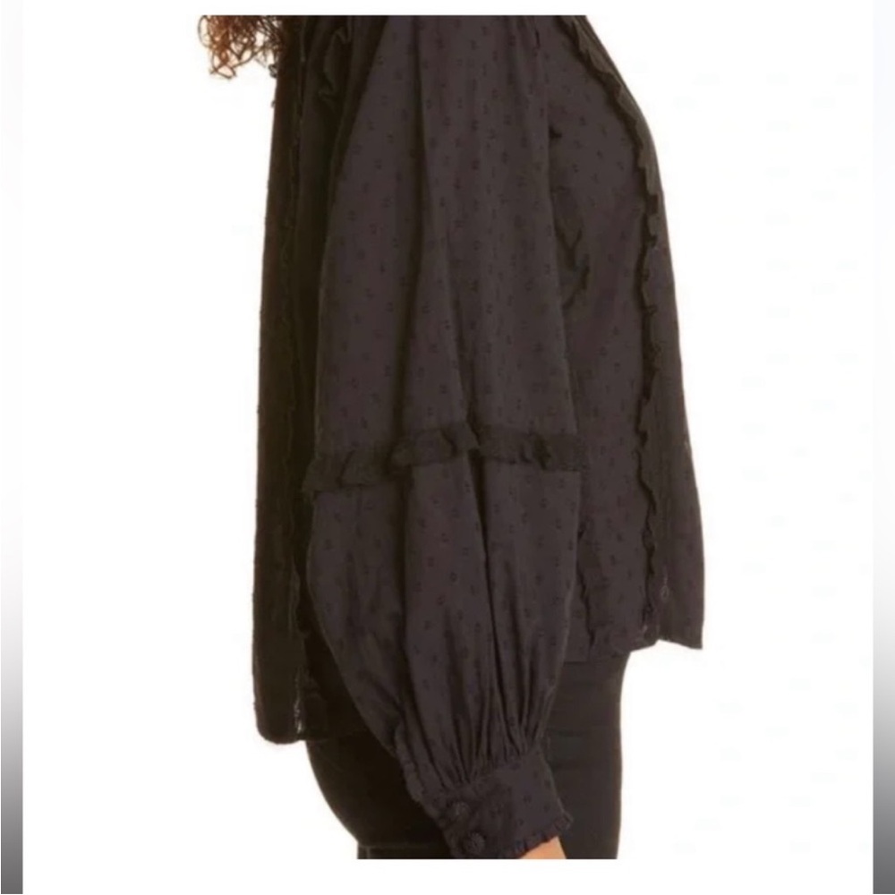 FARM RIO Black Swiss Dot Lace Peasant Victorian Blouse - Picture 4 of 14